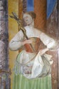 Saint Notburga, fresco on the altar of St. Isidore in the church of St. Clare of Assisi in Zagreb, Croatia