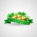 Saint Patrick Day Banner with clover and coins Royalty Free Stock Photo