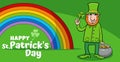 Saint Patrick Day design with Leprechaun with clover and pot of gold Royalty Free Stock Photo