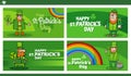 Saint Patrick Day designs set with cartoon Leprechaun character Royalty Free Stock Photo