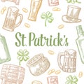 Saint Patrick Day. hat, Pot coins, pipe, beer, lyre, horseshoe