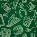 Saint Patrick Day. hat, Pot coins, pipe, beer, lyre, horseshoe