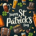 Saint Patrick Day. hat, Pot coins, pipe, beer, lyre, horseshoe
