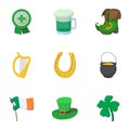 Saint Patrick day icons set, cartoon style Royalty Free Stock Photo