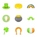 Saint Patrick day icons set, cartoon style Royalty Free Stock Photo