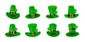 Saint Patrick Day leprechaun green hat set.