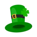 Saint Patrick Day leprechaun green hat with shamrock clover leaf icon. Royalty Free Stock Photo