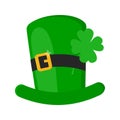 Saint Patrick Day leprechaun green hat with shamrock clover leaf icon. Royalty Free Stock Photo