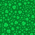 Saint Patrick day seamless pattern design. La Fheile Padraig holiday background. Irish green and golden colors shamrock or clover