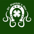 Saint Patrick day symbol of horseshoe and four-leaf clover leaf or lucky shamrock. Royalty Free Stock Photo