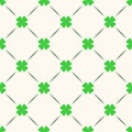 Saint Patrick day vector seamless pattern with shamrock leaves and lines, geometric silhouette clover background. Floral Royalty Free Stock Photo