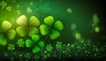 Saint Patrick green background banner with clover. Generative AI