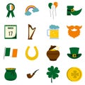 Saint Patrick icons set in flat style