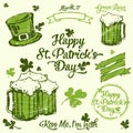 Saint Patrick lettering and illustration set