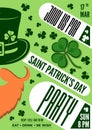 Saint Patrick party poster design, 17 March celebration invitation. Vector illustration Royalty Free Stock Photo