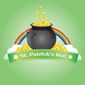 Saint patrick`s with bowl of coin and rainbow
