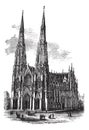 Saint Patrick`s Cathedral in Armagh, Ireland, vintage engraved illustration