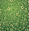 Saint Patrick`s Day Background with Clover, Golden Stars and Hor