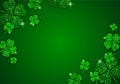 Saint Patrick\'s Day background. Green background witch clover. Glitter effect.