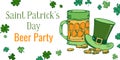 Saint Patrick`s Day beer party design template with glass of beer and leprechaun`s hat Royalty Free Stock Photo