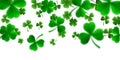 Saint Patrick`s Day Border With Green Four And Tree 3D Leaf Clovers On White Background. Irish Lucky And Success Symbols. Vector