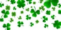 Saint Patricks Day Border with Green Four and Tree 3D Leaf Clovers on White Background. Irish Lucky and success symbols. Vector