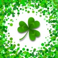 Saint Patrick s Day Border with Green Four and Tree Leaf Clovers on White Background. Vector illustration. Template