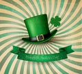 Saint Patrick's Day card with clove leaf and green hat.