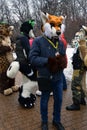 Saint Patrick`s Day celebration in Moscow. Men and women in carnival costumes