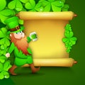 Saint Patrick's Day concept with happy leprechaun drinking green