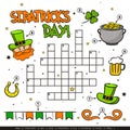 Saint Patrick`s Day crossword for kids. Children`s festive game with cartoon elements