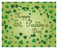 Saint Patrick\'s Day greeting card with sparkled green clover leaves and text. Inscription Royalty Free Stock Photo