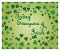 Saint Patrick\'s Day greeting card with sparkled green clover leaves and text. Inscription