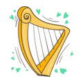 Saint Patrick's Day hand drawn graphic illustration. Celtic harp