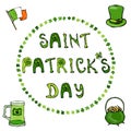 ' Saint Patrick's Day'. Hand drawn St. Patrick's Day lettering outline typography for postcard, card, flyer, banner template.