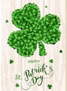 Saint Patrick`s Day invitation card, clovers background, lettering, spring holidays