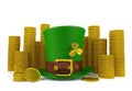 Saint Patrick`s Day Leprechaun Hat with Piles of Gold Coins