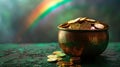 Saint Patrick\'s Day and Leprechaun\'s pot of gold coins concept Royalty Free Stock Photo