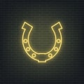 Saint Patrick`s Day. Neon glowing sign of lucky horseshoe. Saint Patrick neon set Royalty Free Stock Photo