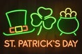 Saint Patrick`s Day neon sign, light banner Royalty Free Stock Photo