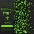 Saint Patrick s Day poster with green four and tree leaf clovers on black background. Vector illustration. Party Royalty Free Stock Photo