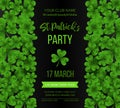 Saint Patrick s Day poster with green four and tree leaf clovers on white background. Vector illustration. Party Royalty Free Stock Photo