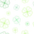 Saint Patrick`s Day seamless pattern with green tender clover leaves on white background. Royalty Free Stock Photo