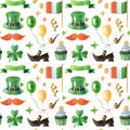 Saint Patrick`s day seamless pattern with leprechaun hat Royalty Free Stock Photo