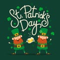 Saint Patrick`s Day. Set of two funny Leprechauns with inscription