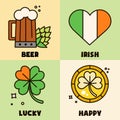 Gift card, design for celebrities with beer, leprechaun gold, Irish flag and quatrefoil. Holida