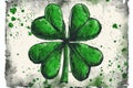 Saint Patrick's Day, watercolor drawing of four leaf clover. Generative AI Royalty Free Stock Photo