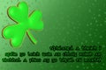 Saint Patrick's Day Card with green clover leaf and blessing