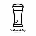 Saint Patricks day beer glass, pint mug, tankard vector icon. Black white line art flat icon for logo, sign, button