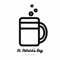 Saint Patricks day beer glass, pint mug, tankard vector icon. Black white line art flat icon for logo, sign, button